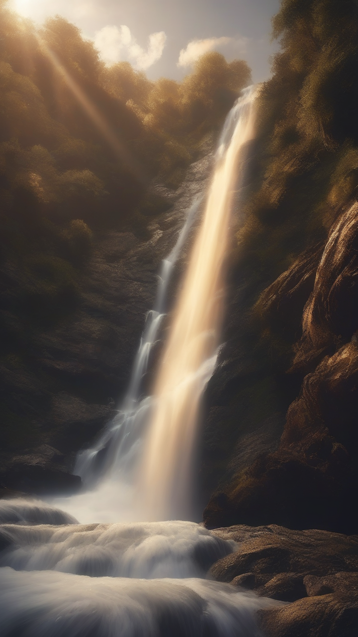 waterfall flowing upward into the sky
