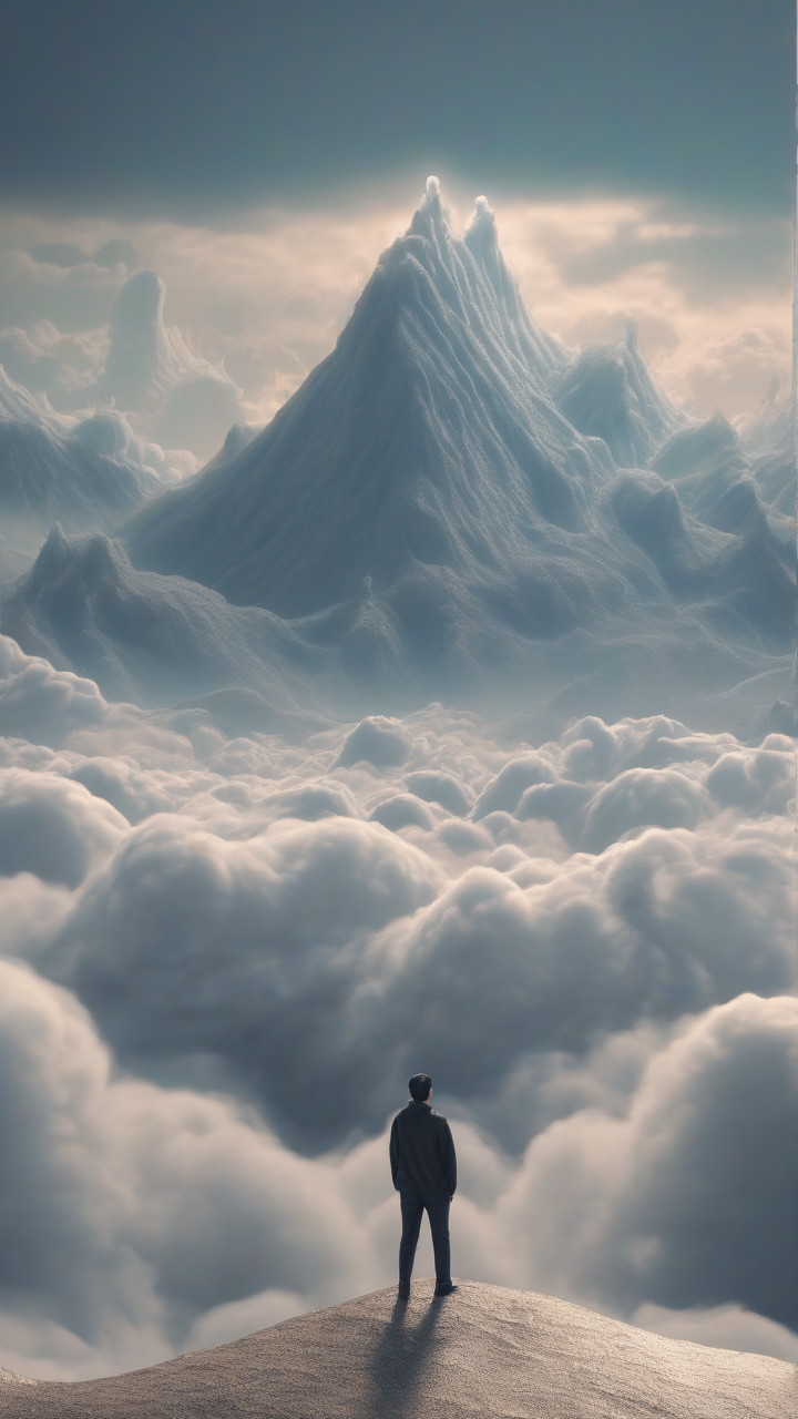 cloud mountains with person standing