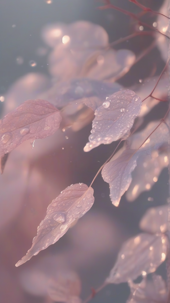 minimal pastel leaves with water droplets