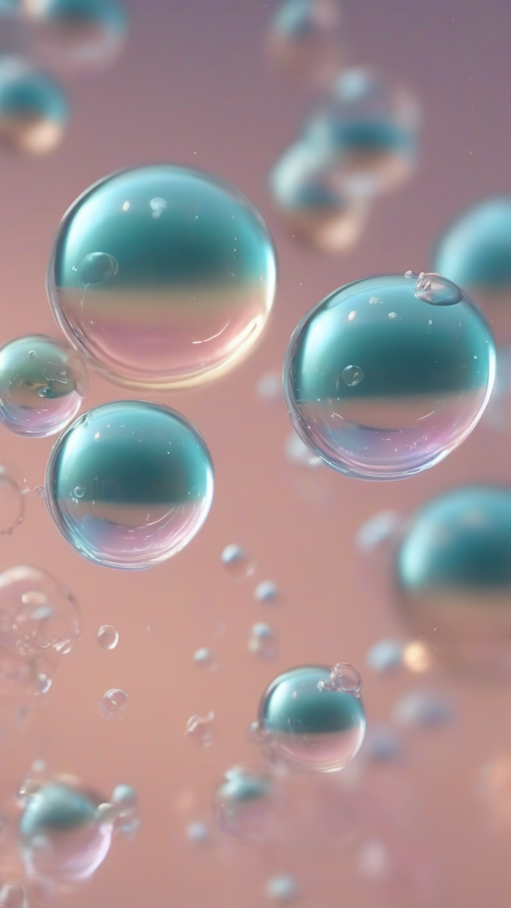 glass bubbles floating on pastel background