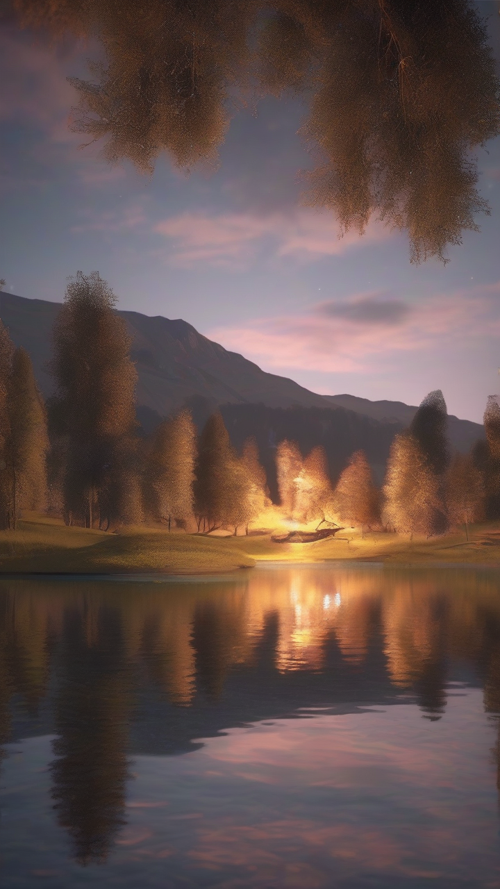 valley lake glowing reflections