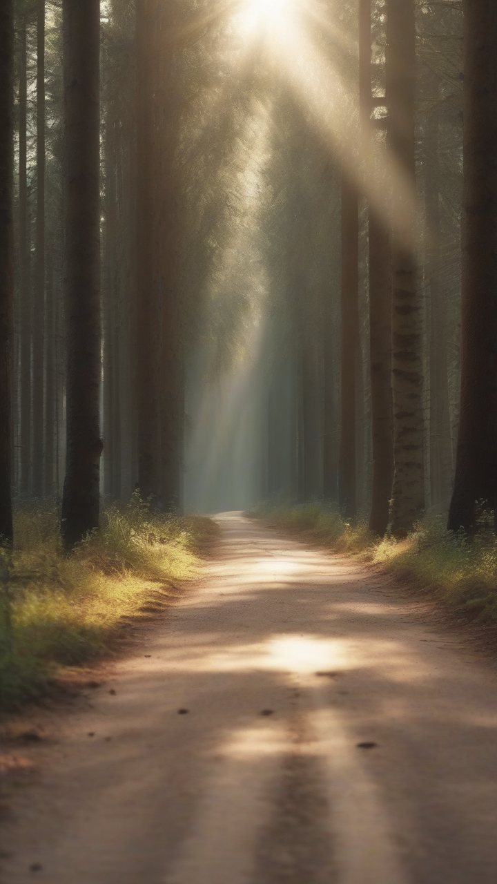 forest road with sun rays