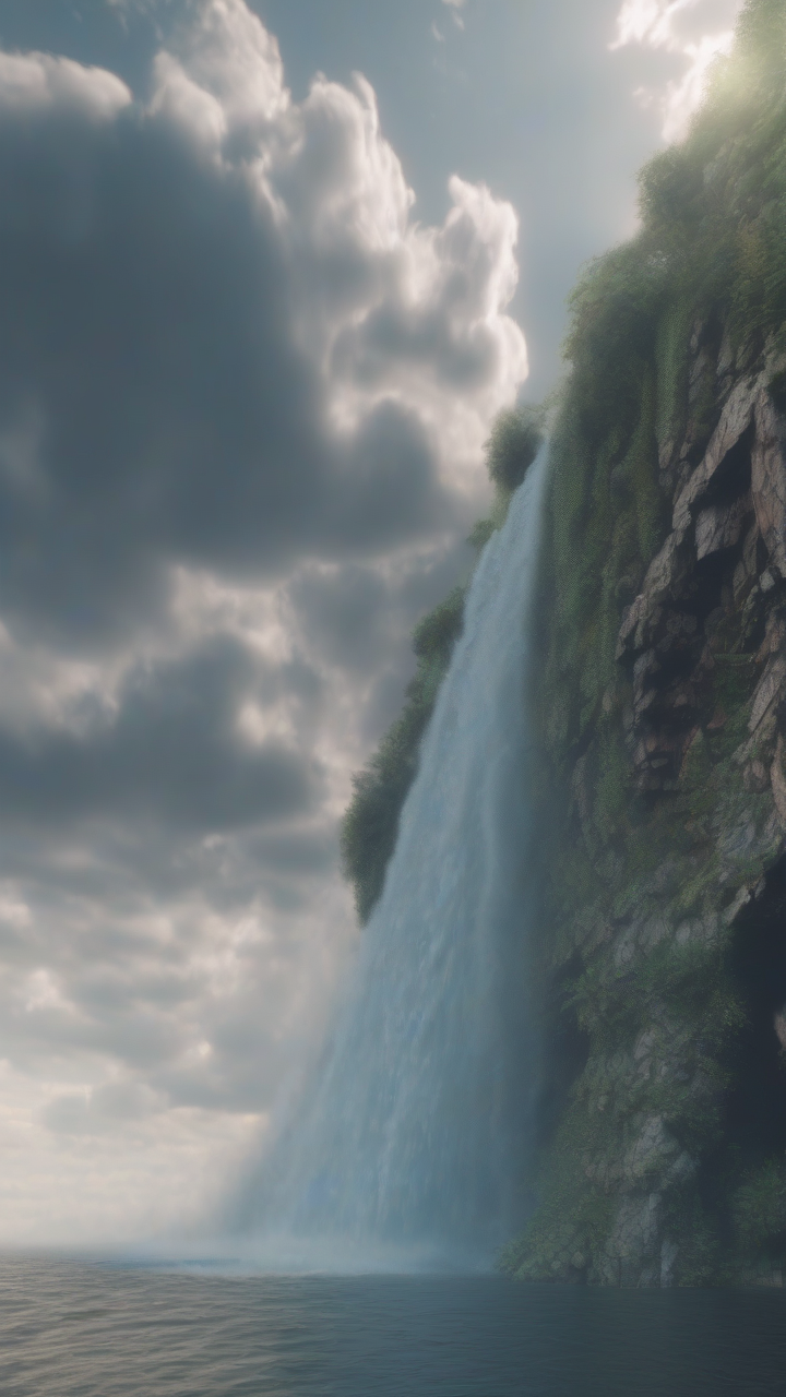 waterfall into clouds surreal