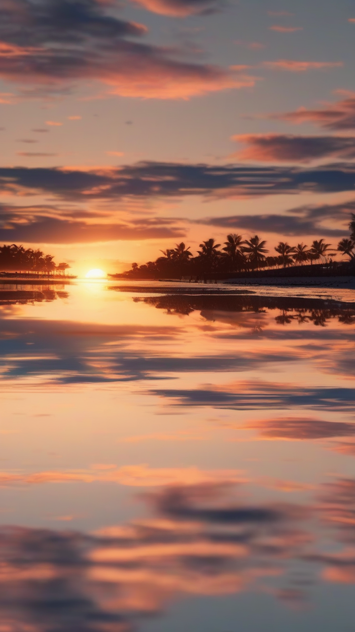 sunset beach mirror reflection