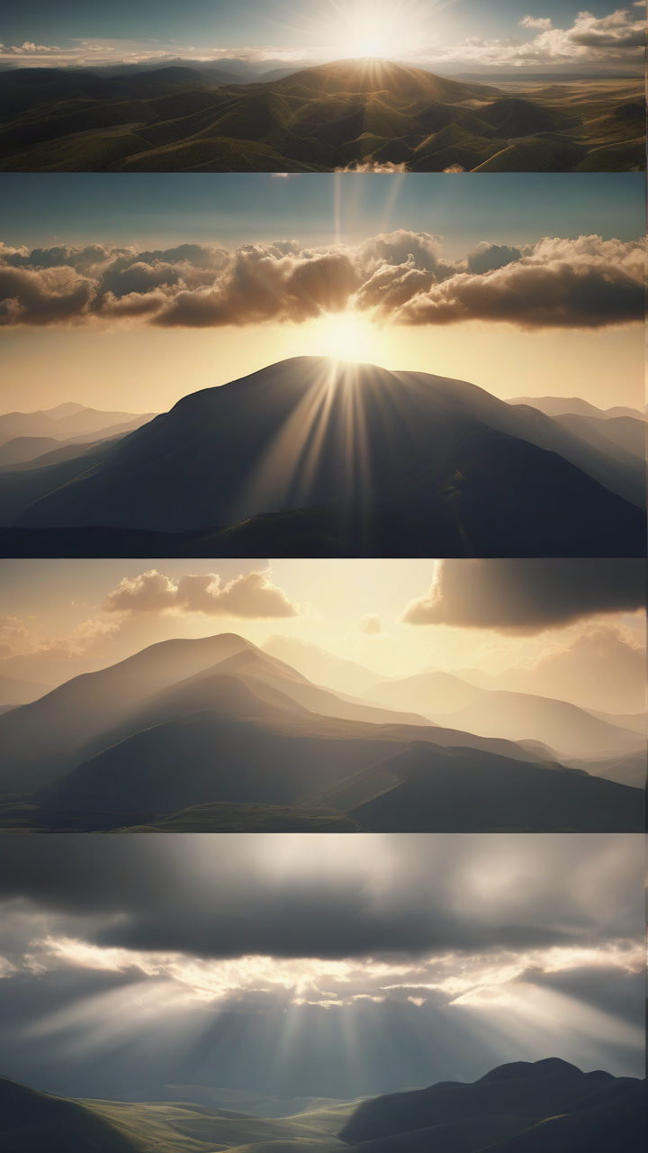 sun rays clouds hills
