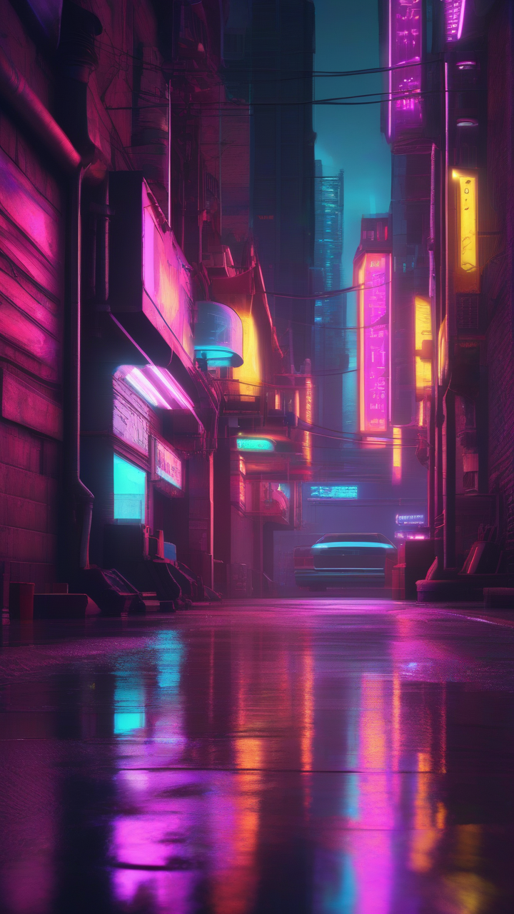 cyberpunk alley neon reflections