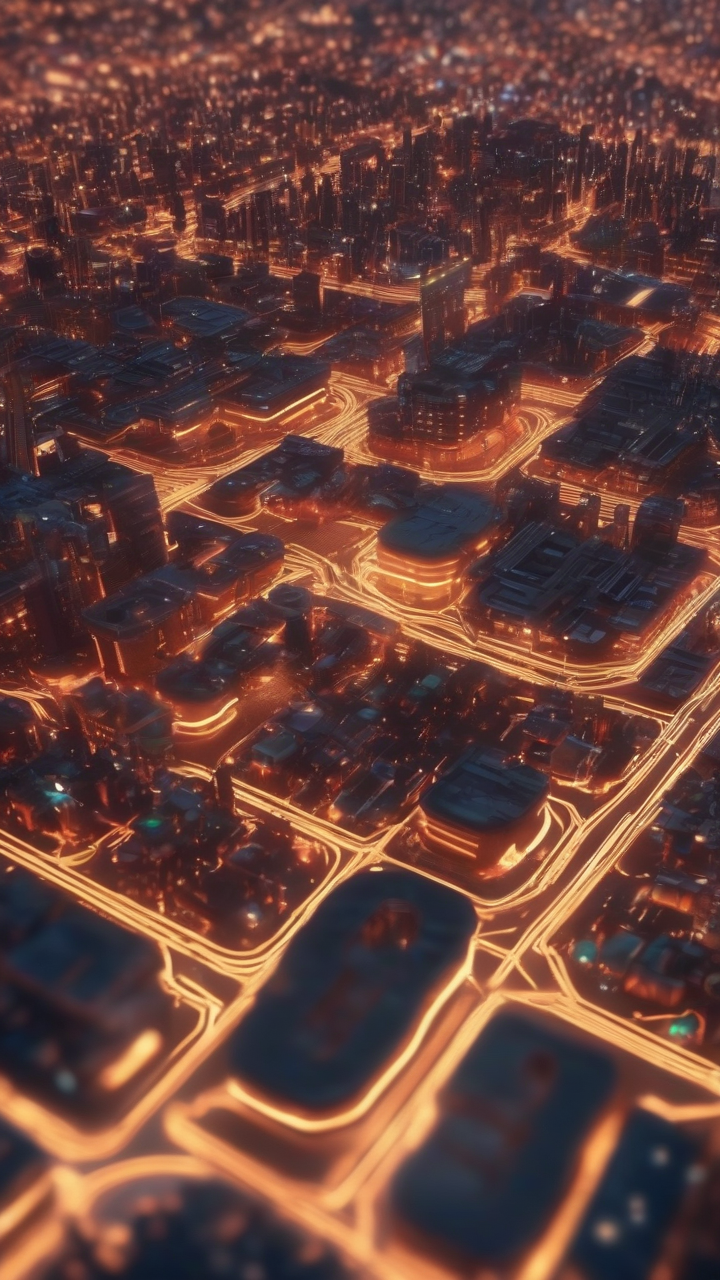 glowing circuit city top view