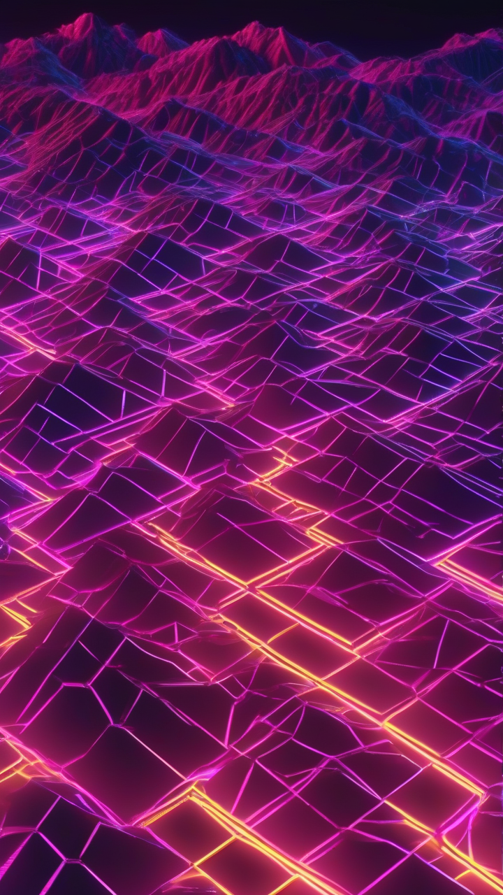 neon grid mountains landscape