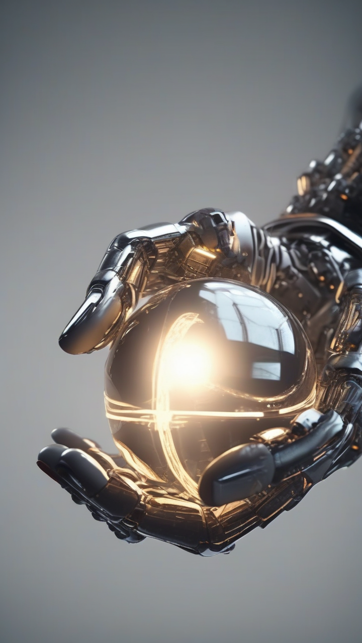 robotic hand holding glowing orb
