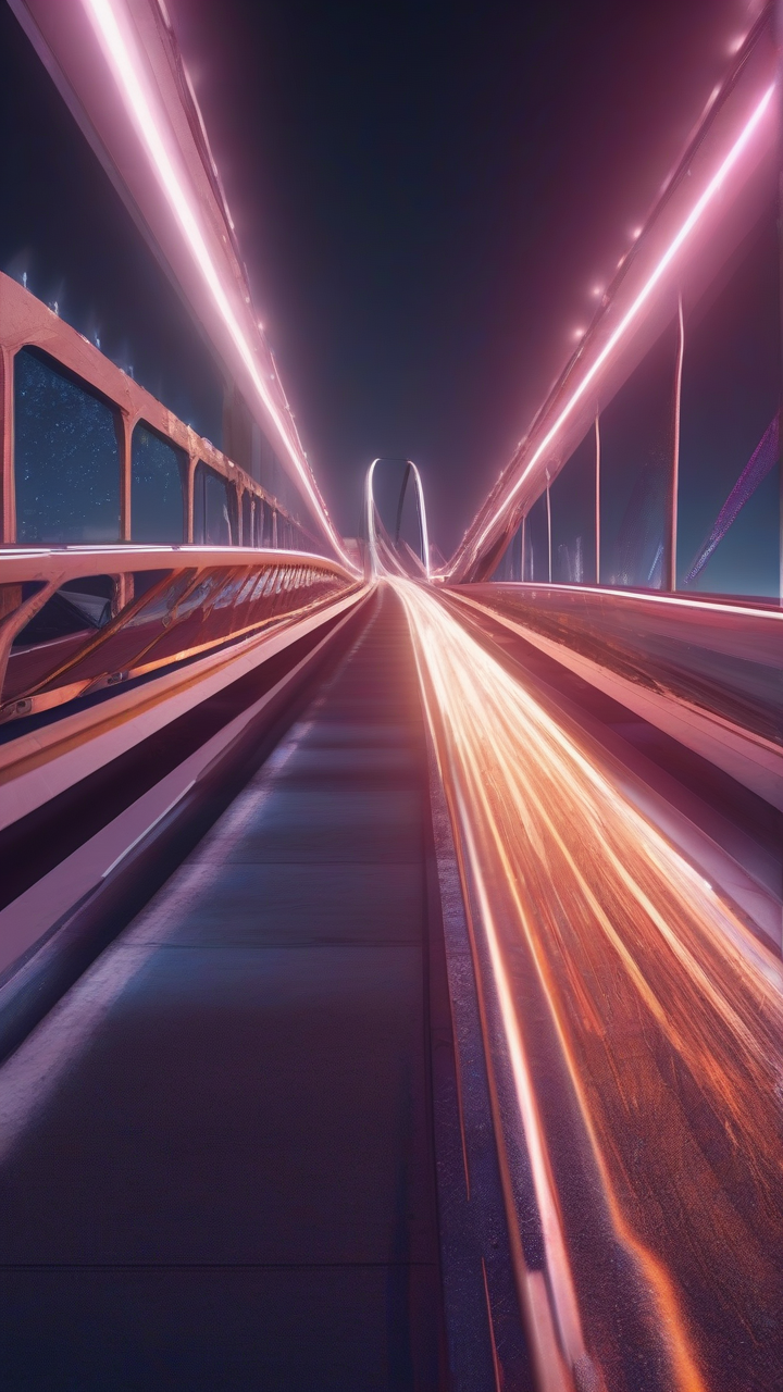 futuristic bridge light trails