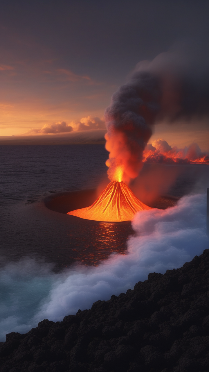 Kilauea volcano in Hawaii at night