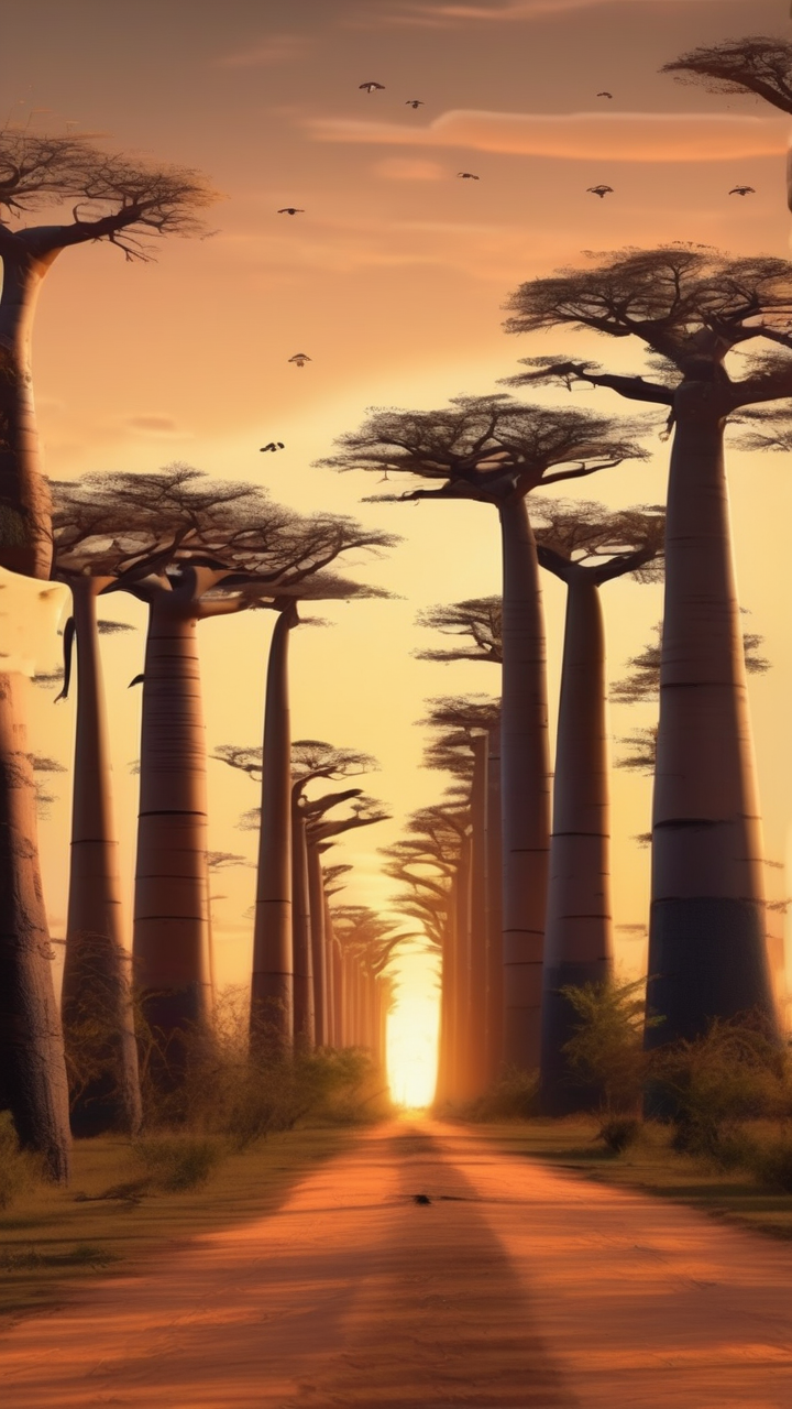 The Avenue of Baobabs in Madagascar at sunset