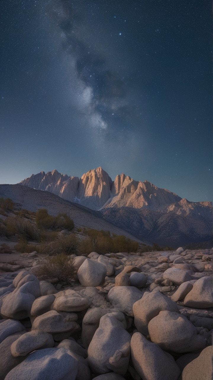 The Pleiades star cluster rising over Mount Whitney