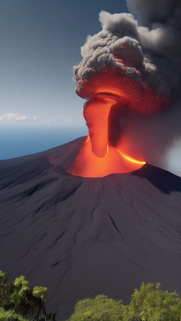 Piton de la Fournaise in Reunion Island erupting
