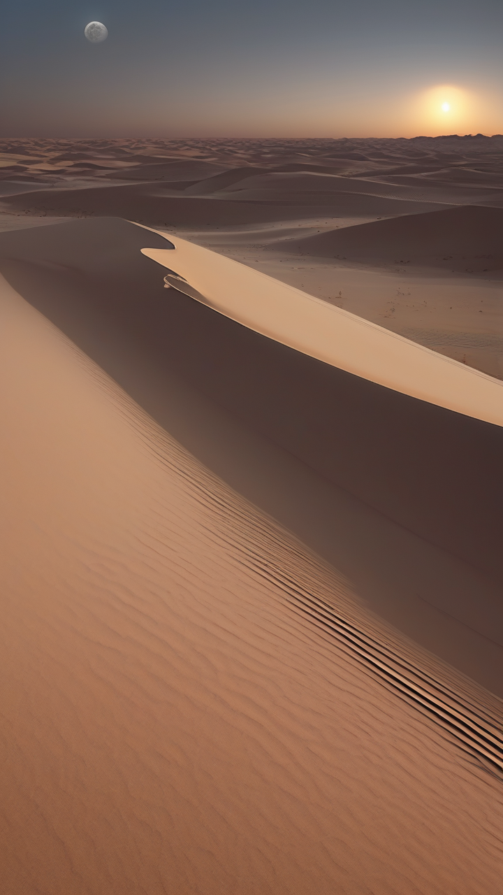 The Rub al Khali desert in Saudi Arabia under a full moon