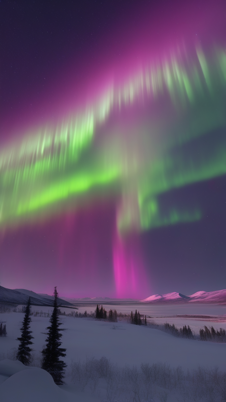A hyperrealistic aurora borealis with blood red steve phenomenon