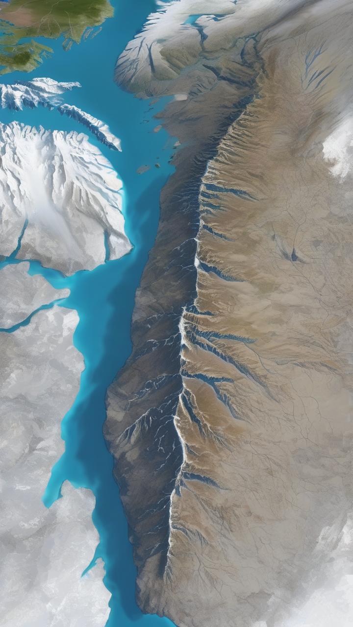 A hyperrealistic view of Greenland from above showing its true vast scale