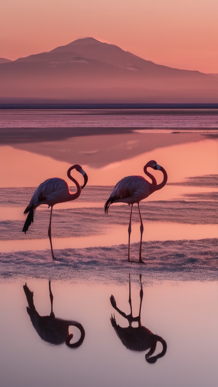 A perfect reflection of the Bolivian salt flat at dawn