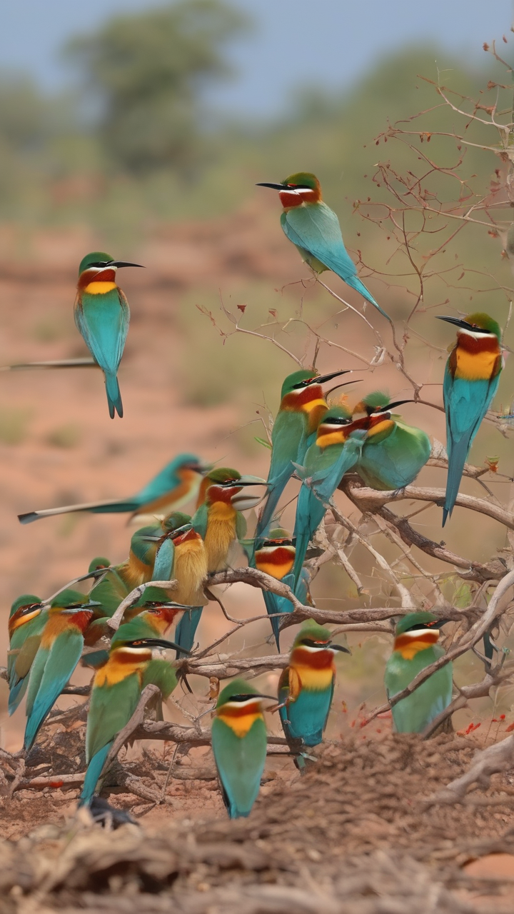 A bee-eater colony nesting in a river bank in Africa