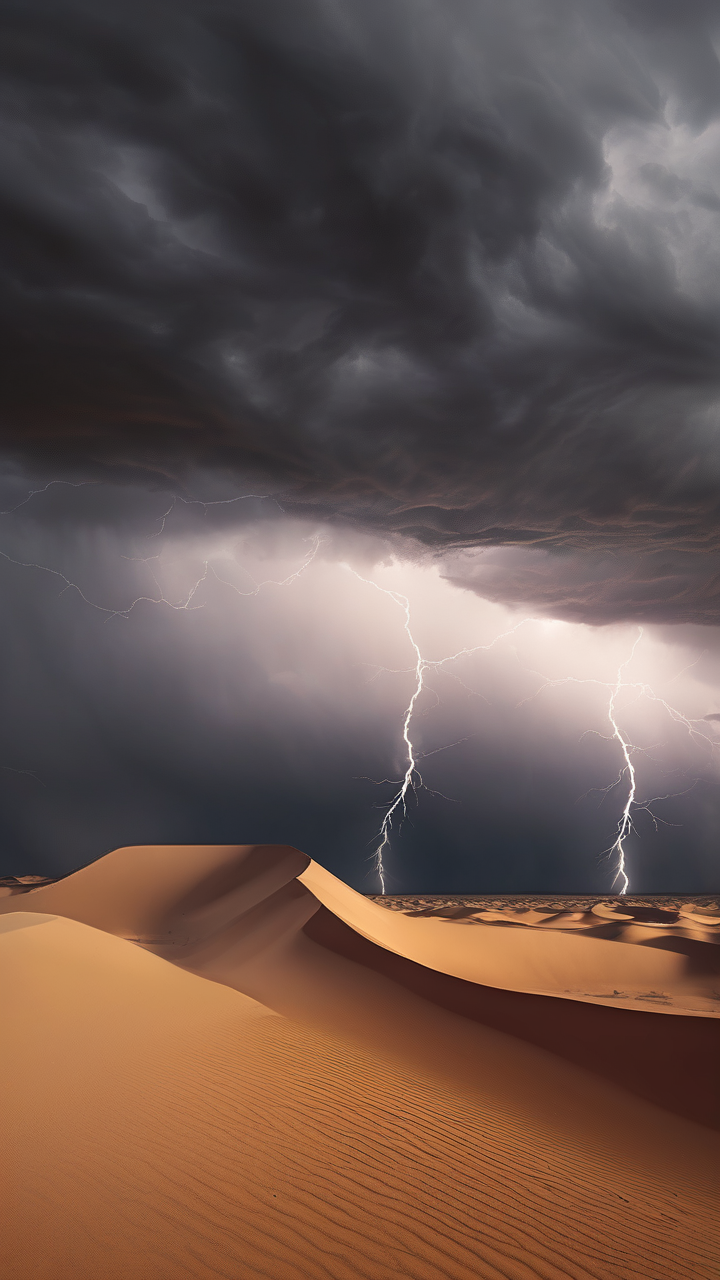 A dramatic storm front bringing rain to the Sahara Desert