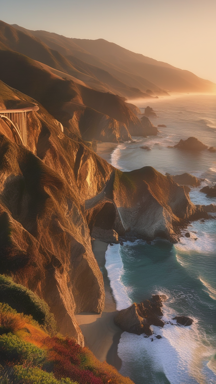 The Big Sur coastline in California at golden hour
