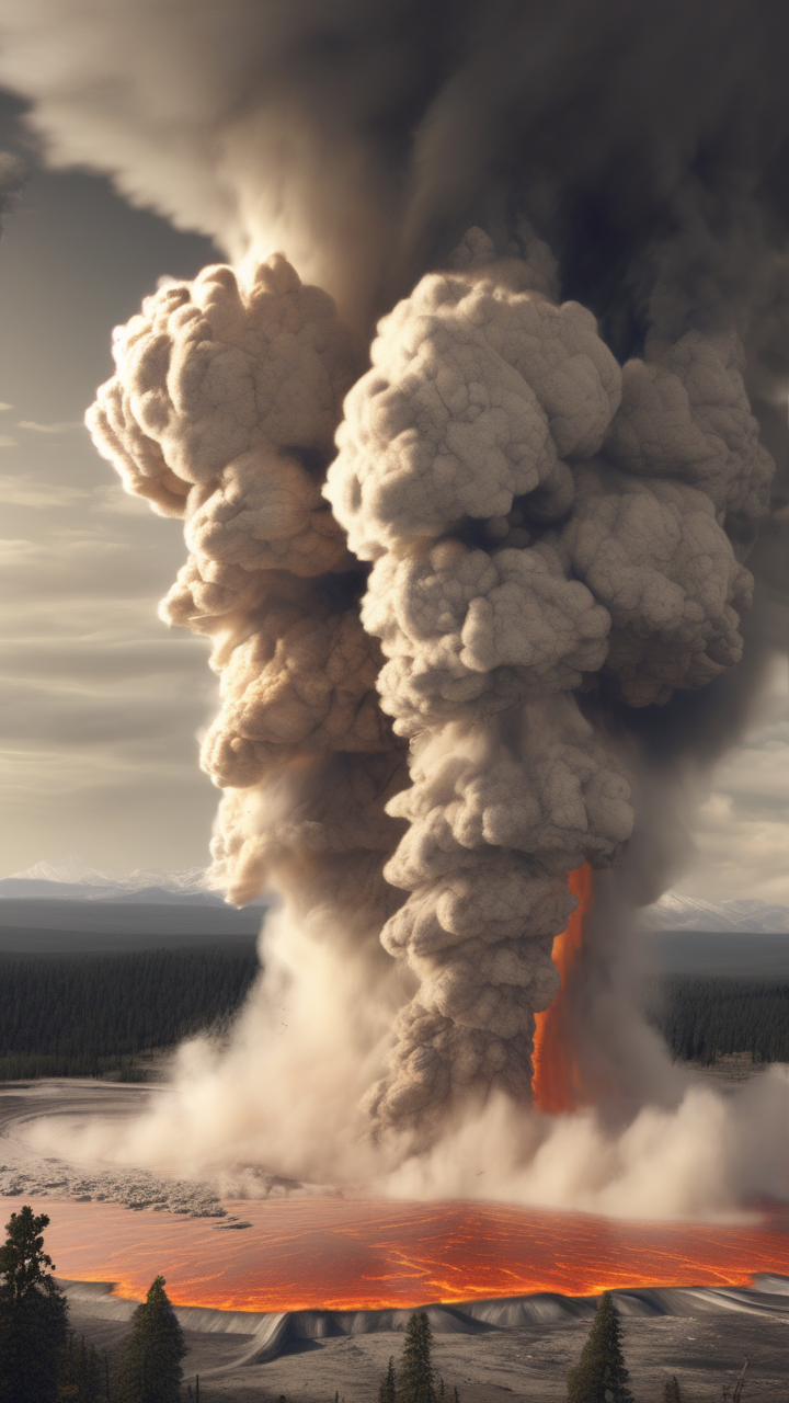 A photorealistic rendering of the Yellowstone supervolcano eruption scenario