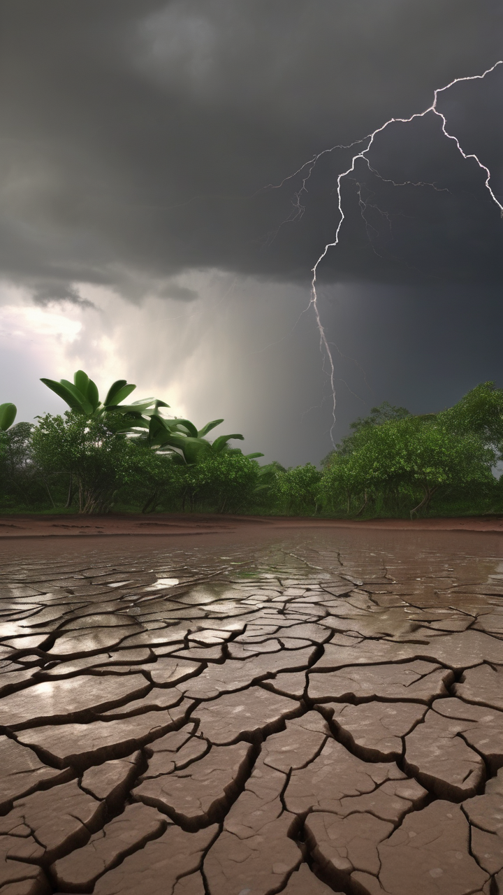 A tropical dry season ending with the first monsoon rains