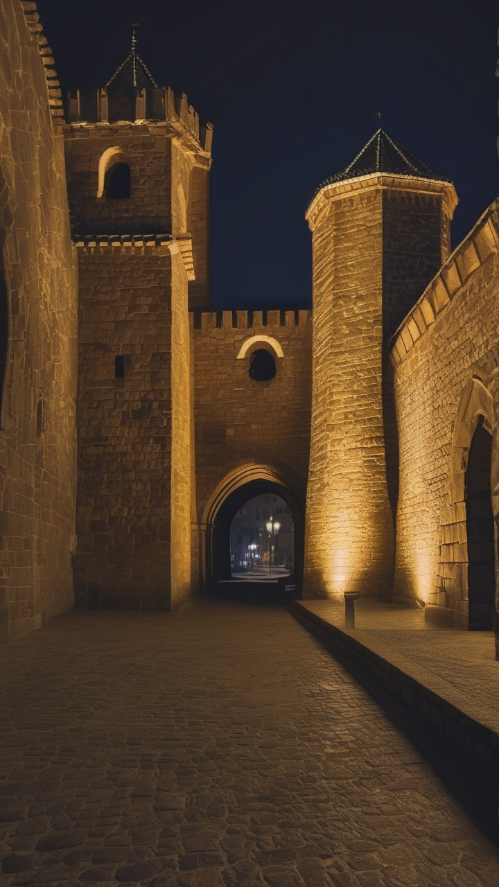 The ancient walled city of Ávila Spain at night