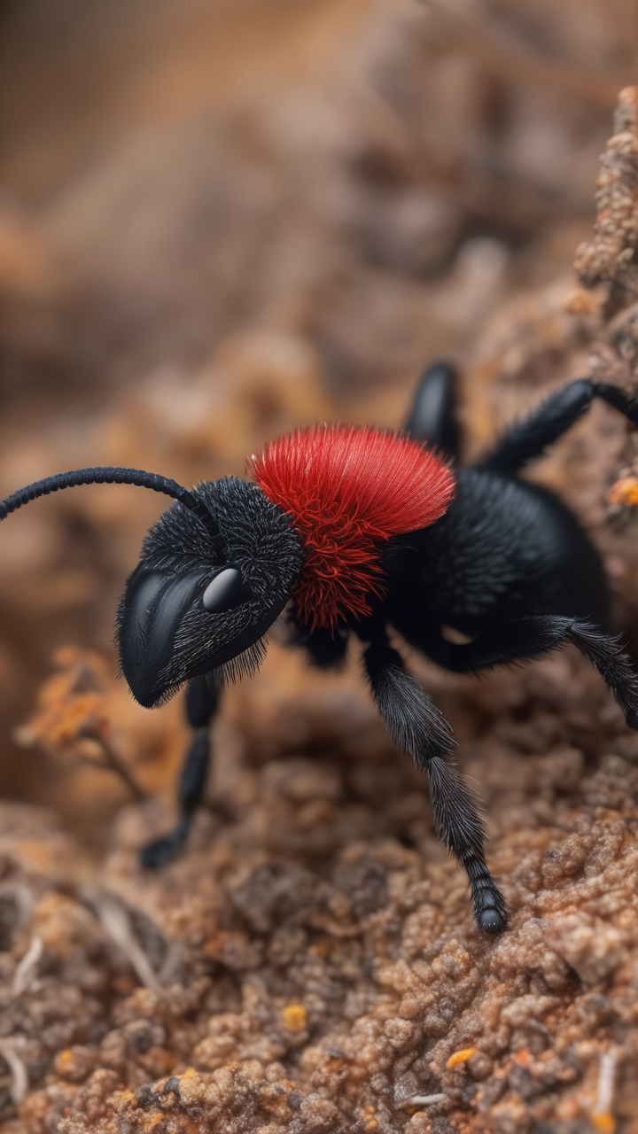 A photorealistic macro of a velvet ant