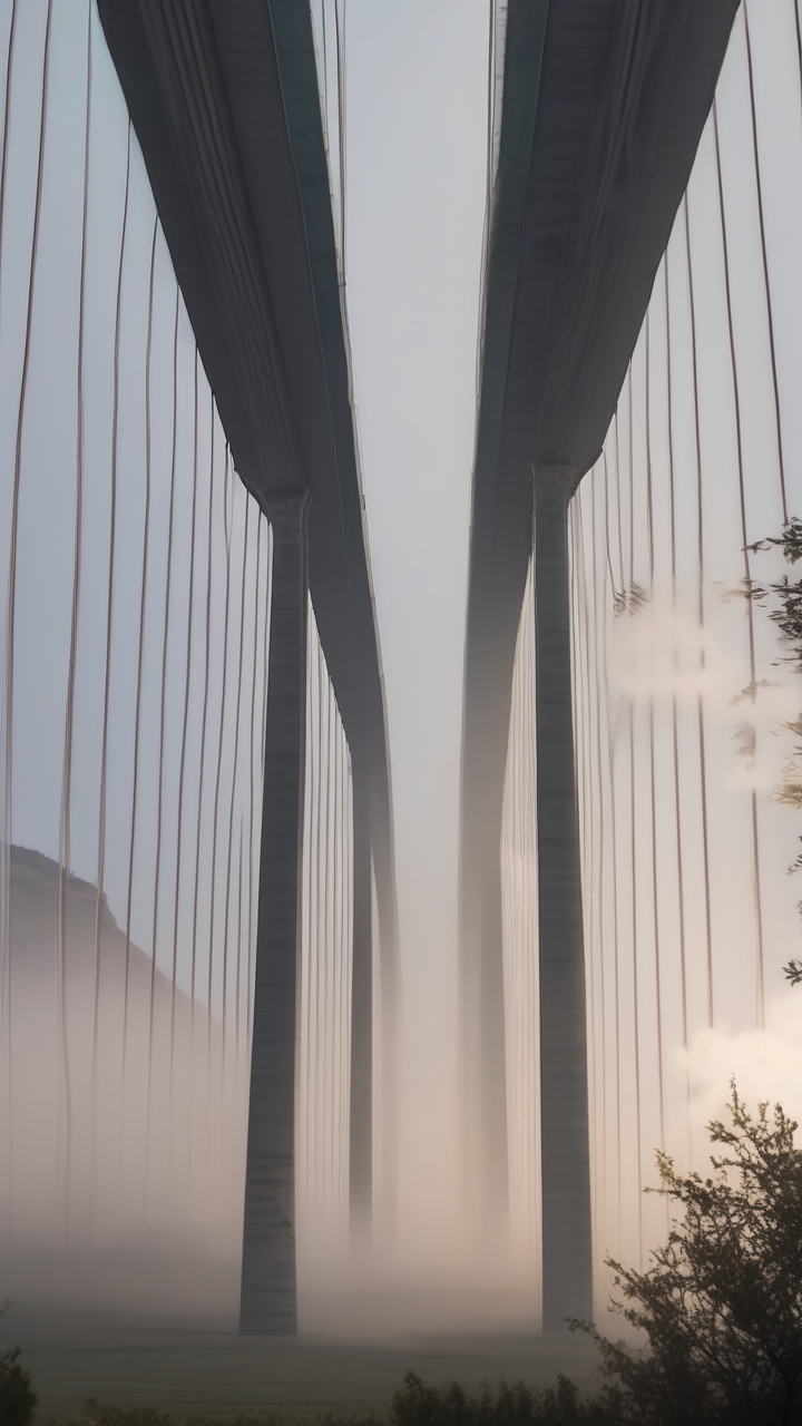 The Millau Viaduct in France from below at dawn