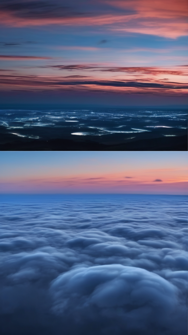 Noctilucent clouds glowing blue at 85km altitude after sunset