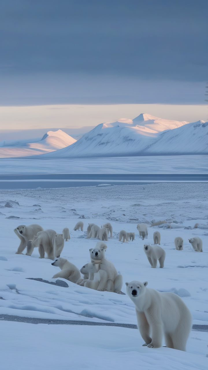 Svalbard polar desert in blue winter twilight