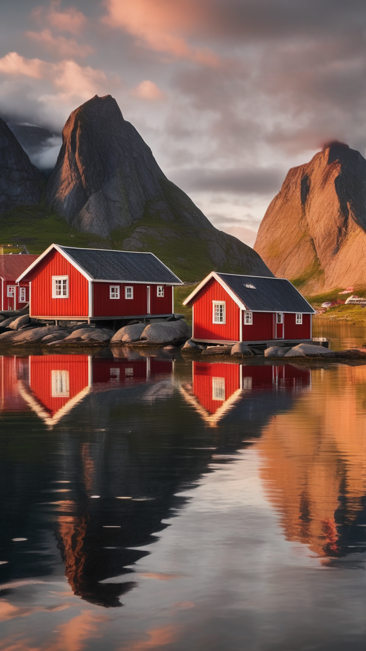 The Lofoten Islands in Norway at midnight sun