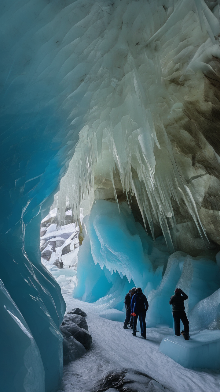 Inside the Mendenhall Ice Caves in Alaska