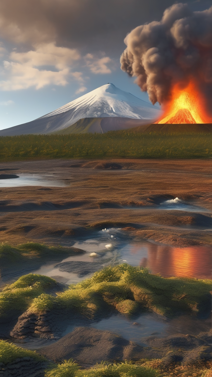 A photorealistic Kamchatka peninsula volcano field
