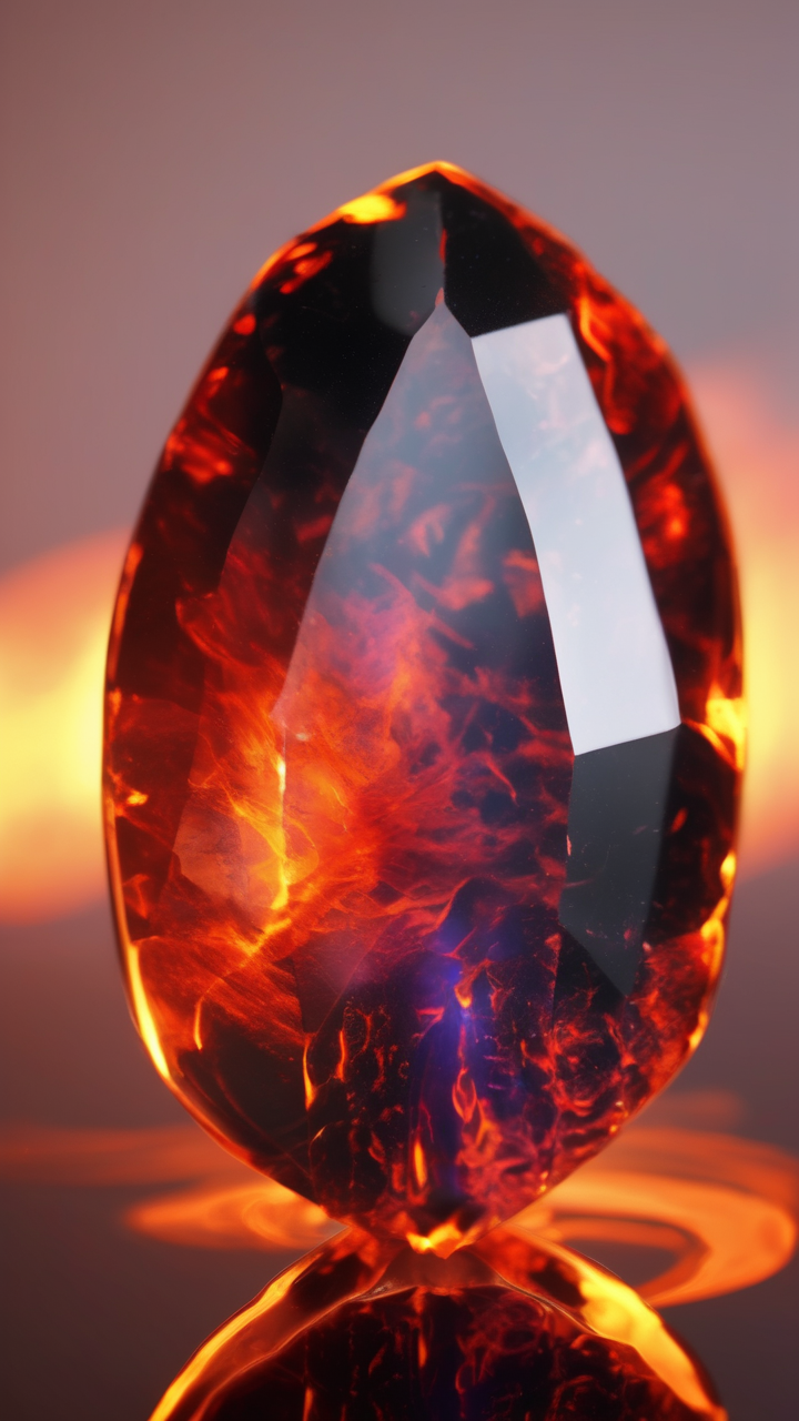 A fire opal stone in intense closeup