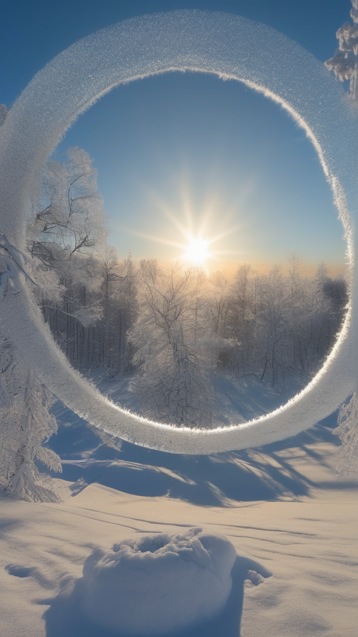 A 22-degree halo around the sun in winter