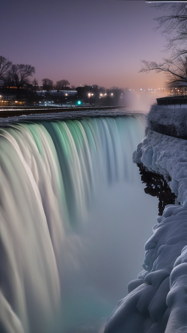 Niagara Falls at midnight in January
