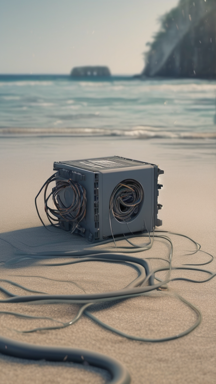 The undersea internet cables landing on a beach
