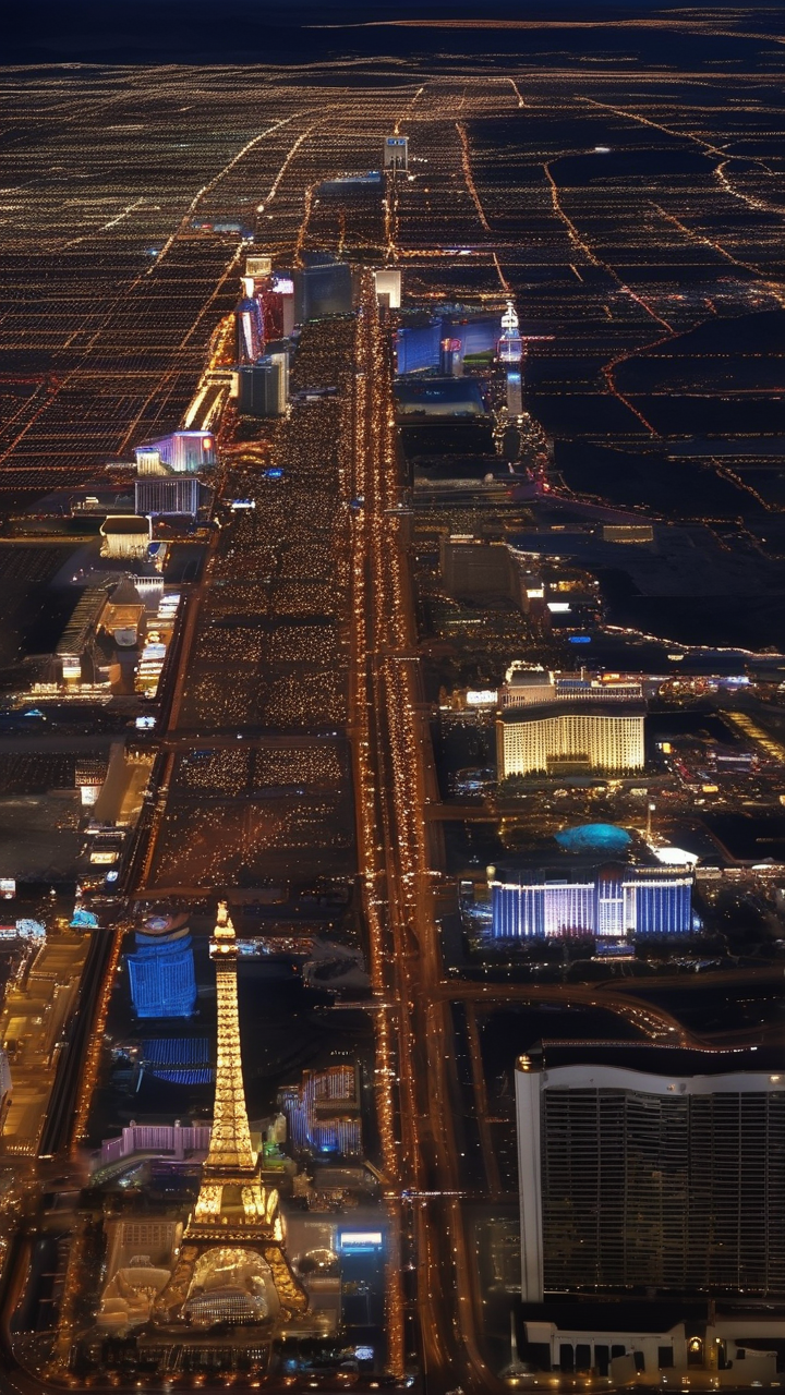 The Las Vegas Strip from the air showing its relative isolation in Nevada desert