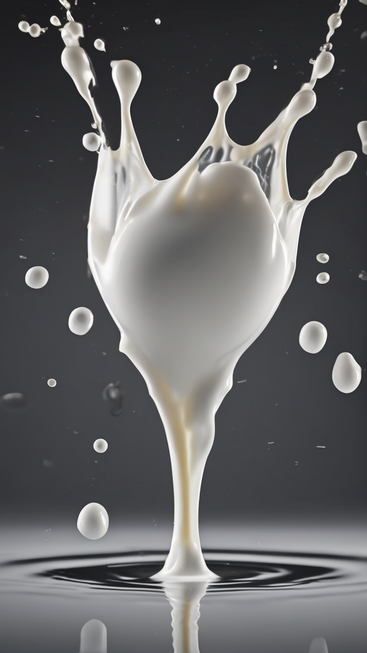 A drop of milk hitting a surface creating the crown splash
