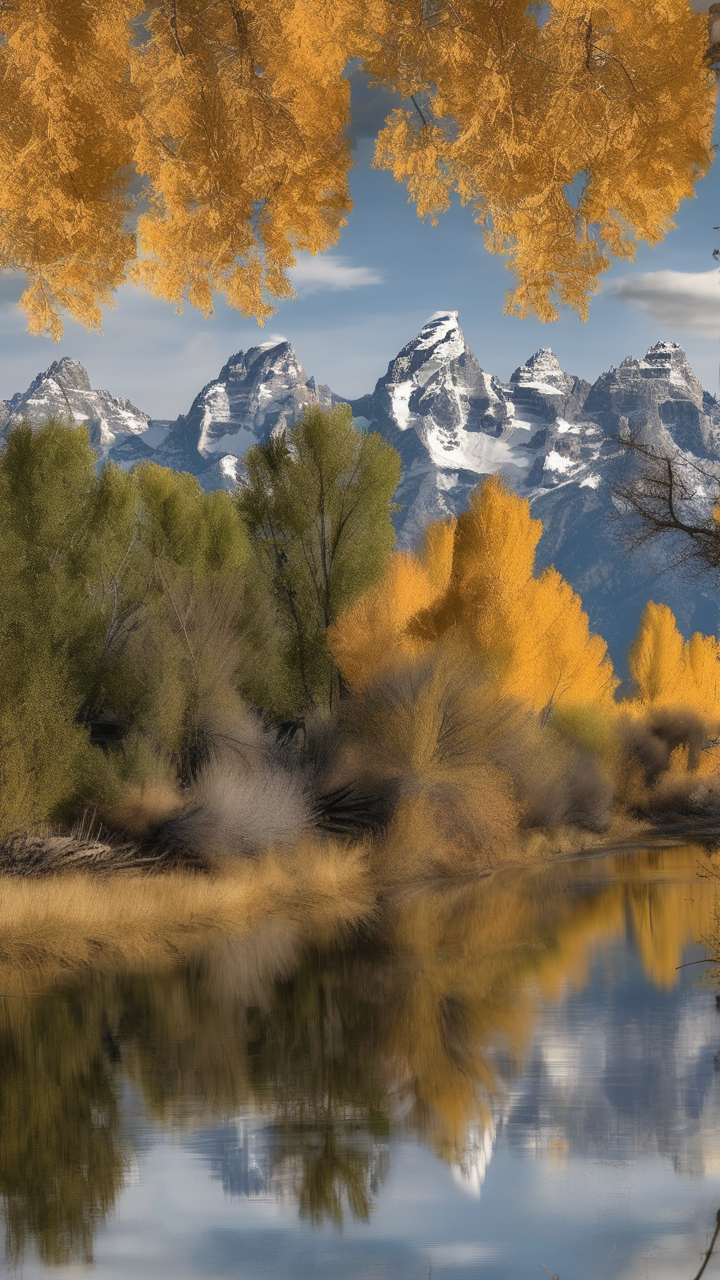 The Tetons reflected in the Snake River as Ansel Adams photographed them