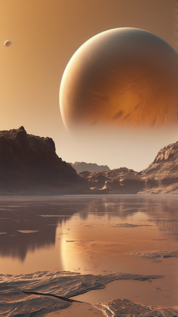 A photorealistic view of Titan's surface with liquid methane rain falling