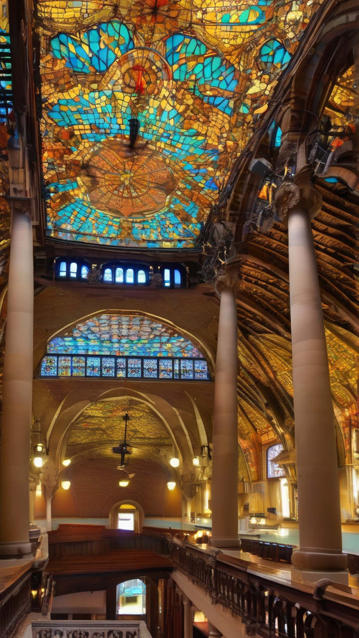 The interior of the Palau de la Música Catalana in Barcelona
