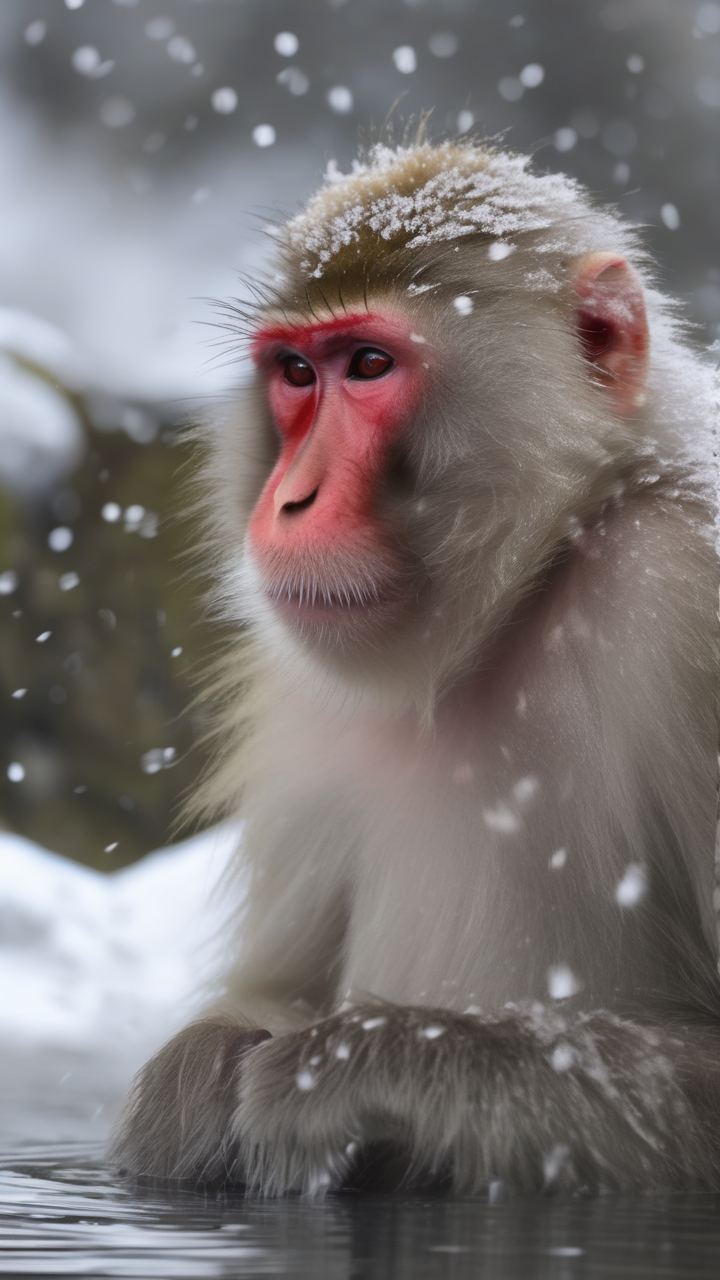 A snow monkey in a hot spring in Nagano Japan