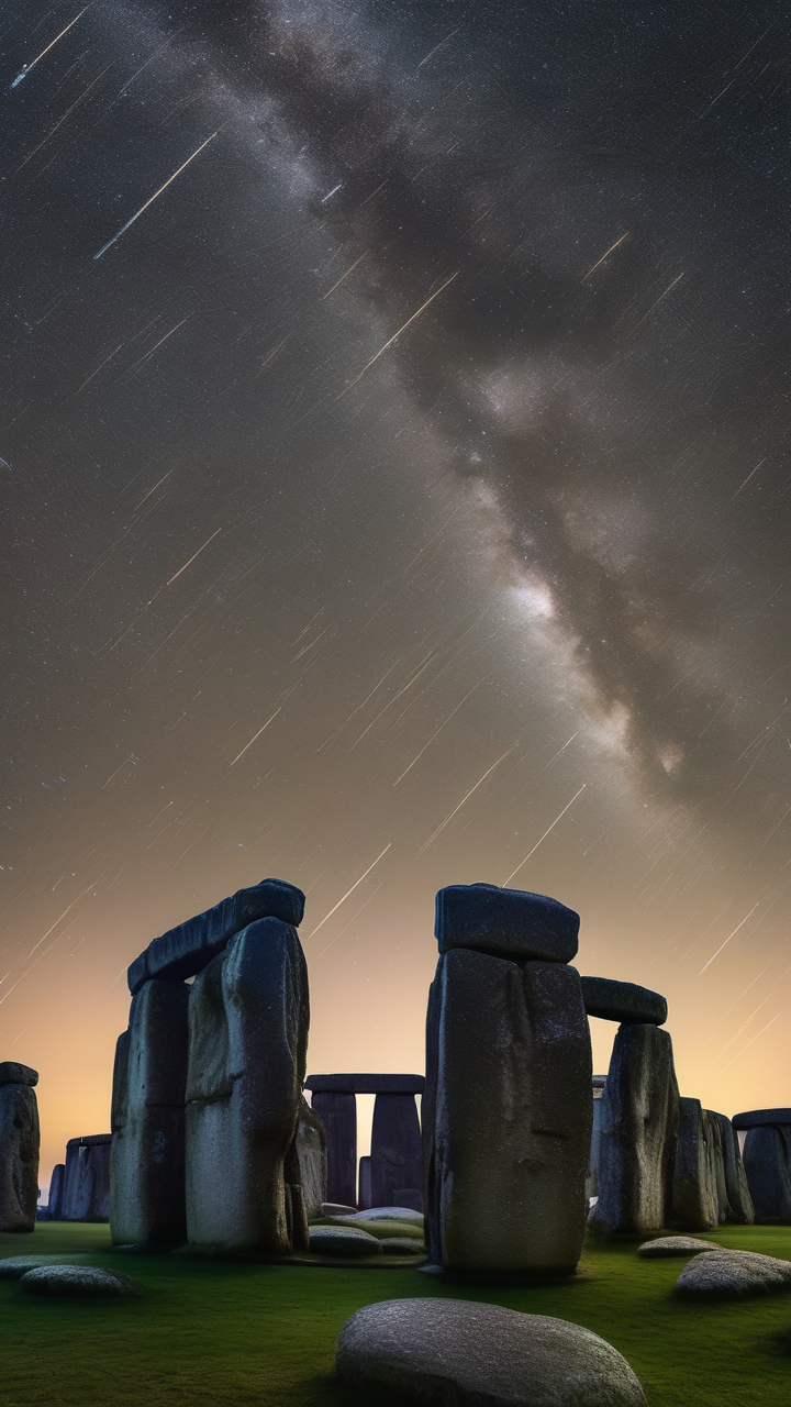 The Milky Way arching over the ancient ruins of Stonehenge