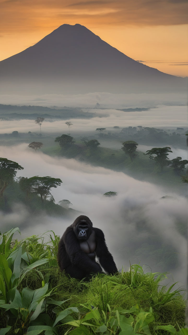 The Virunga Mountains and their gorilla jungle at dawn