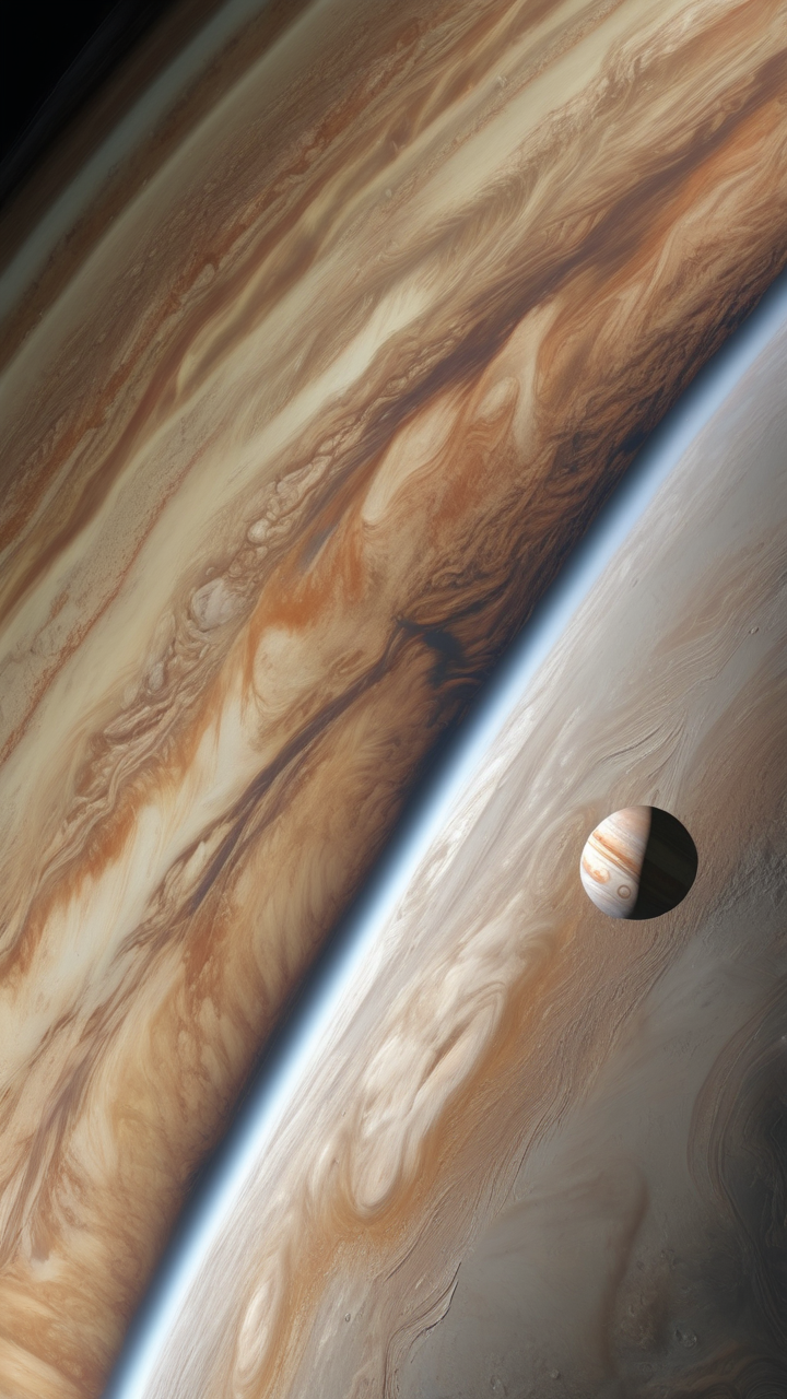 A photorealistic view of Jupiter as seen from Ganymede