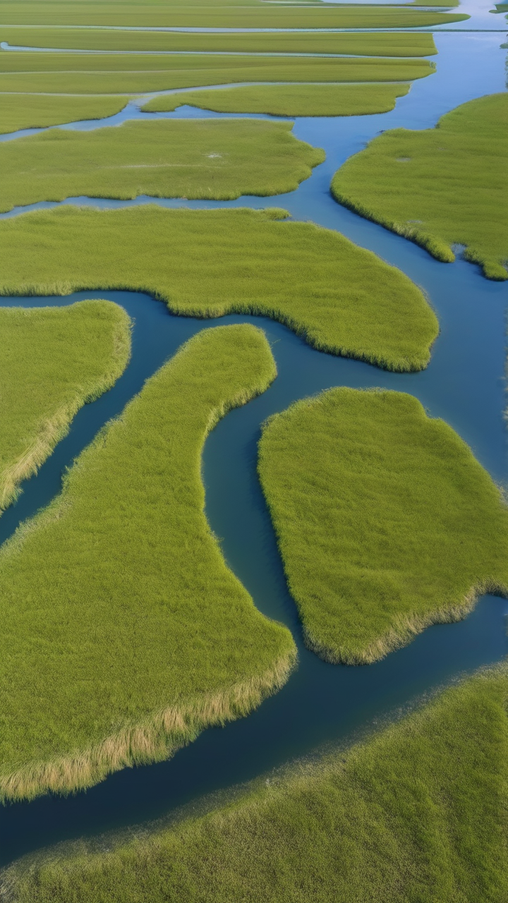 A hyperrealistic aerial of the Danube River delta in Romania