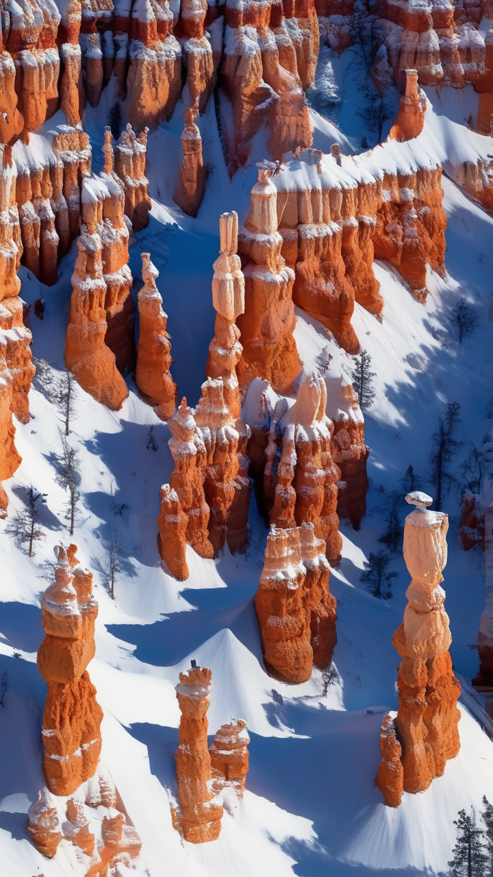 The Bryce Canyon hoodoos in winter